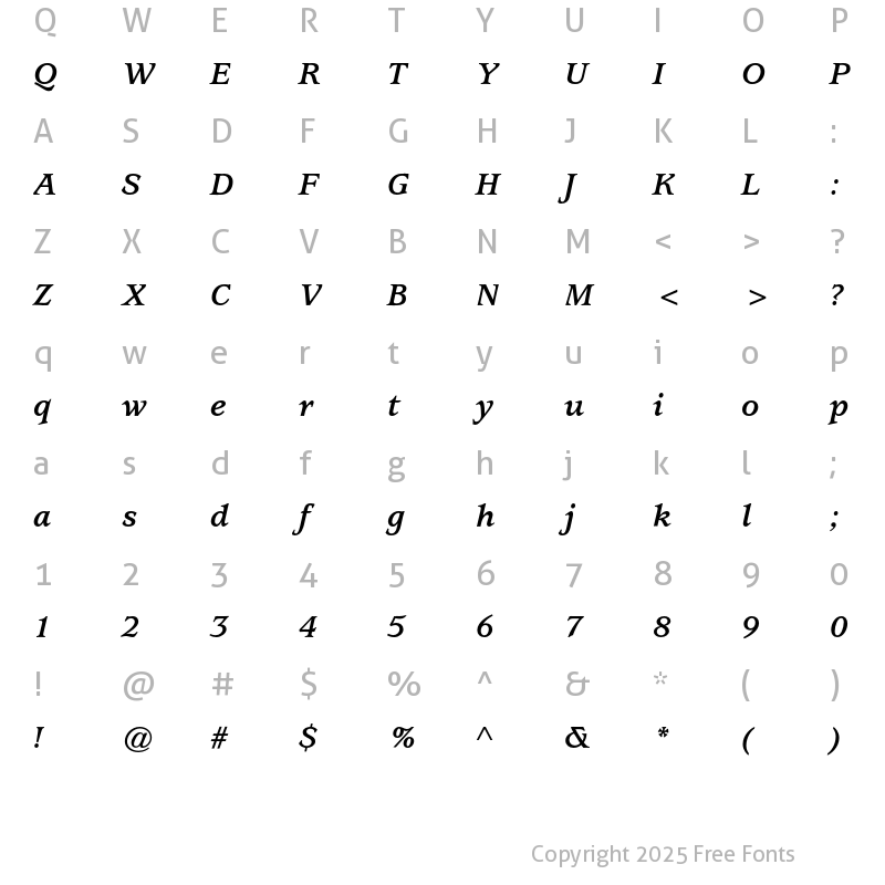 Character Map of ITC Usherwood Bold Italic