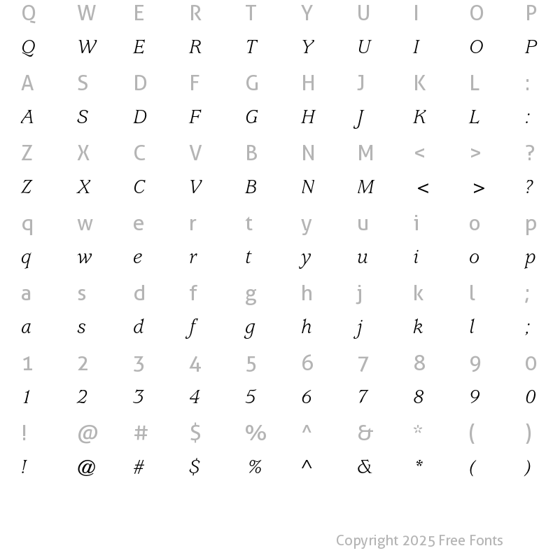 Character Map of ITC Usherwood LT Book Italic