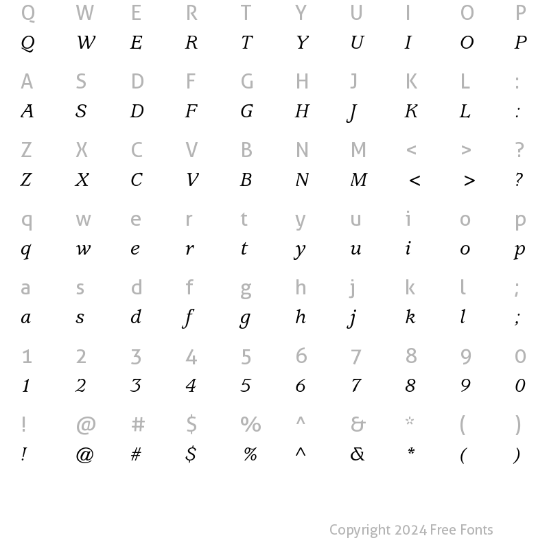 Character Map of ITC Usherwood Std Medium Italic