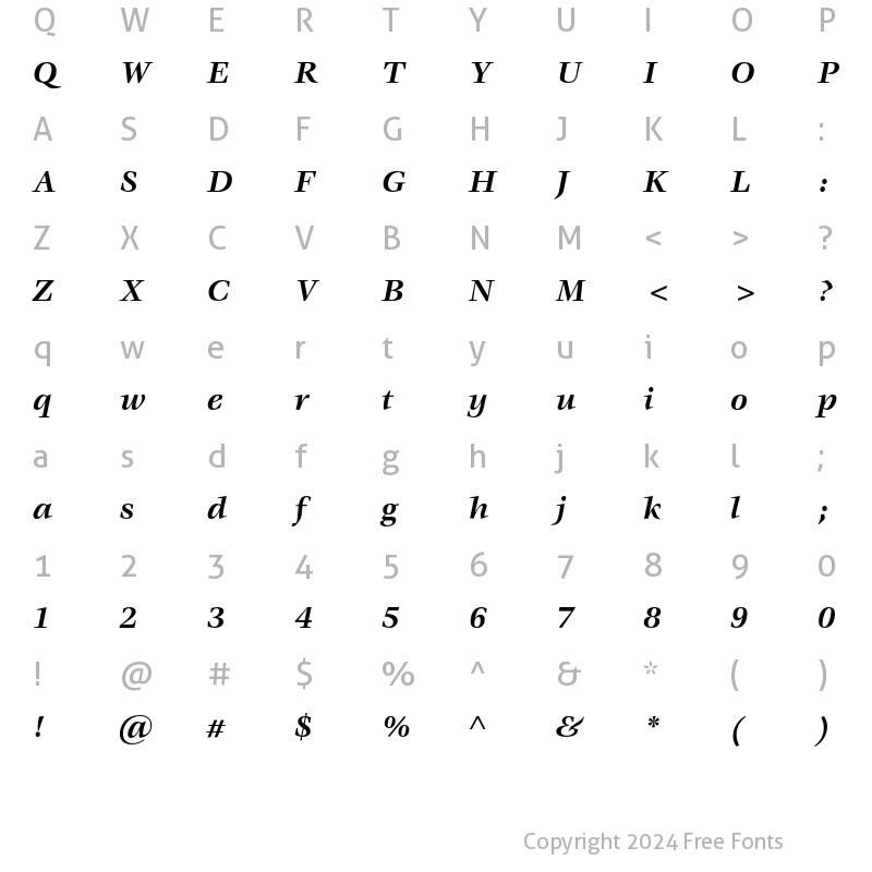 Character Map of ITC Veljovic Bold Italic