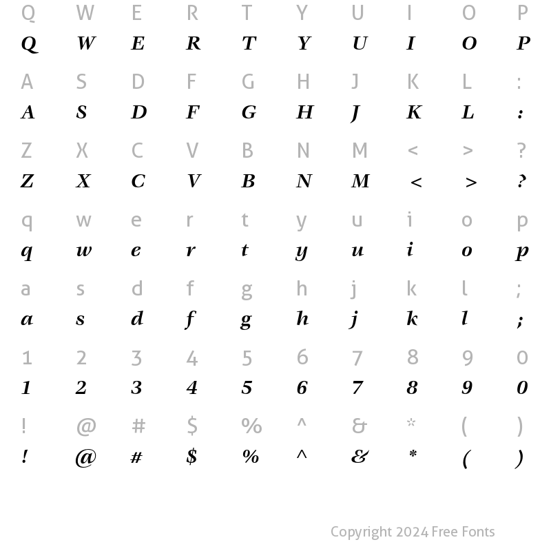 Character Map of ITC Veljovic Std Bold Italic