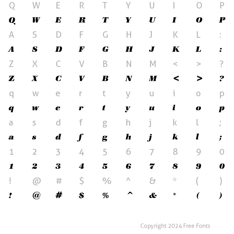 Character Map of ITC Zapf Book Heavy Italic