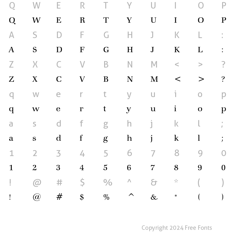 Character Map of ITC Zapf Book Light Regular