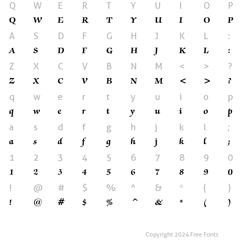 Character Map of ITC Zapf Chancery Bold