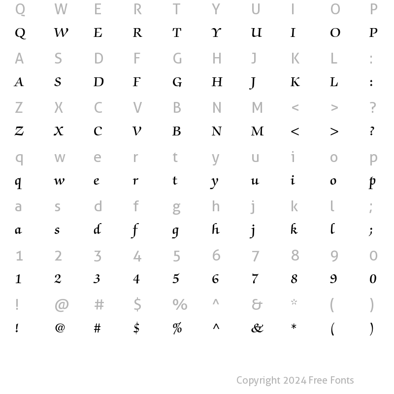 Character Map of ITC Zapf Chancery Demi Regular