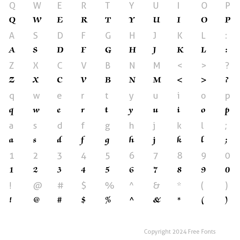 Character Map of ITC Zapf Chancery LT Bold