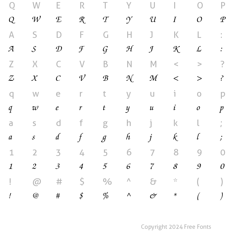 Character Map of ITC Zapf Chancery LT Italic