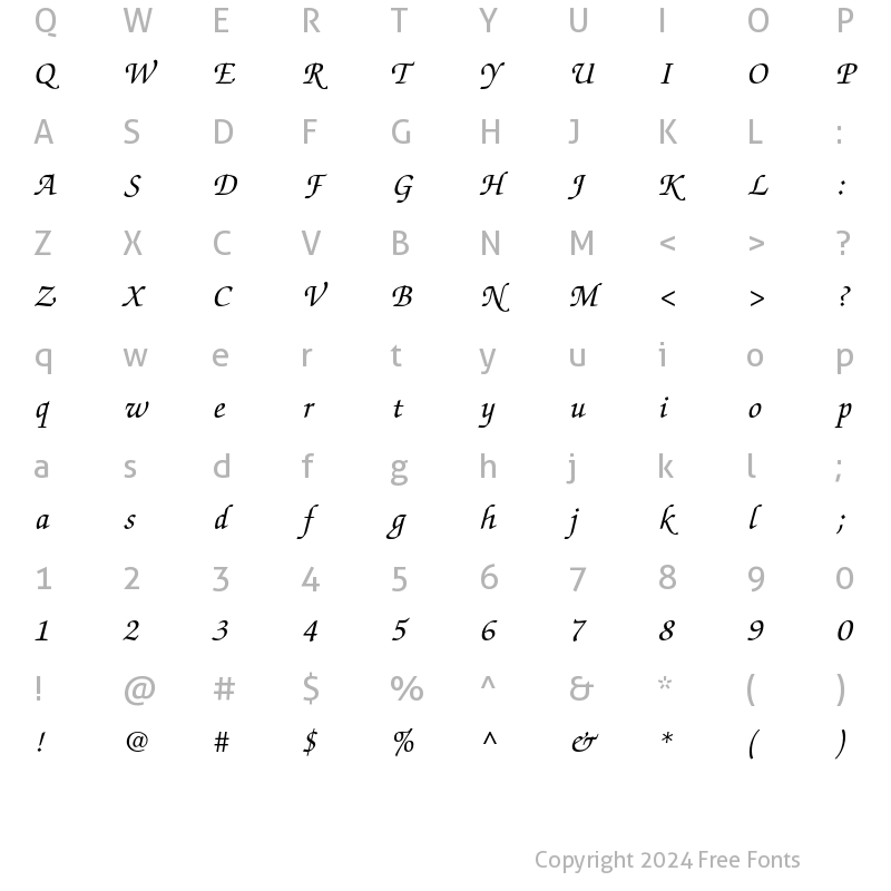 Character Map of ITC Zapf Chancery LT Medium Italic