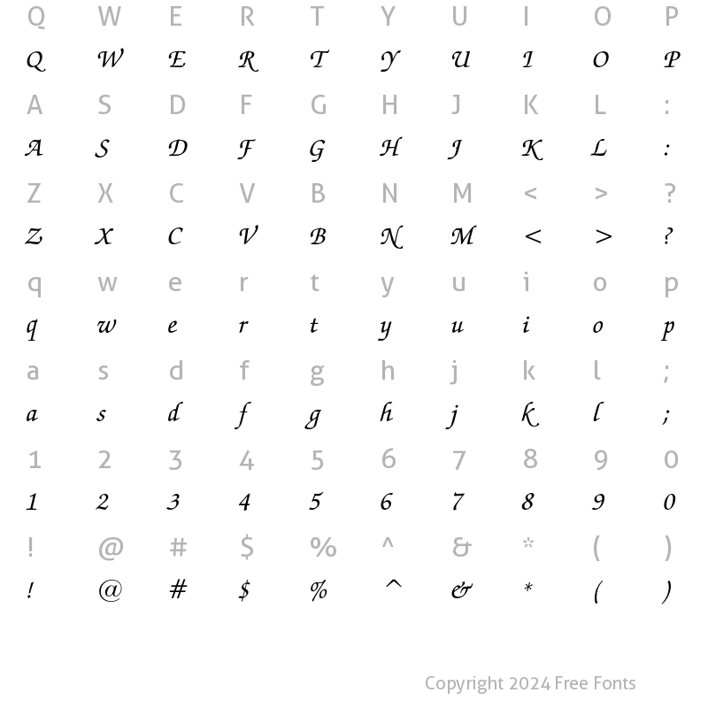 Character Map of ITC Zapf Chancery Medium Italic