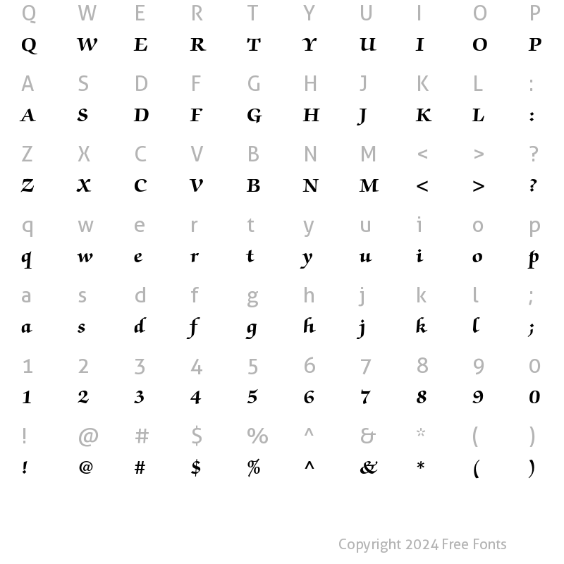 Character Map of ITC Zapf Chancery Std Bold