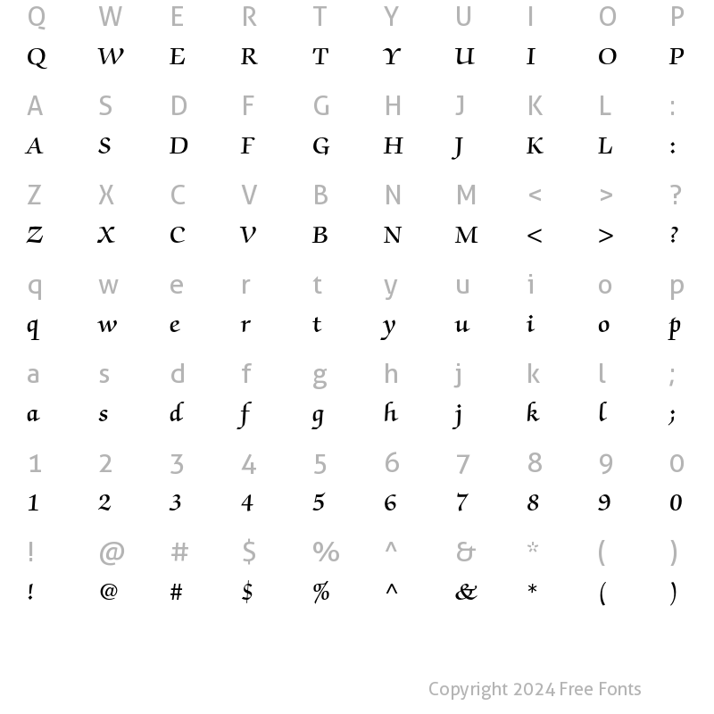 Character Map of ITC Zapf Chancery Std Demi