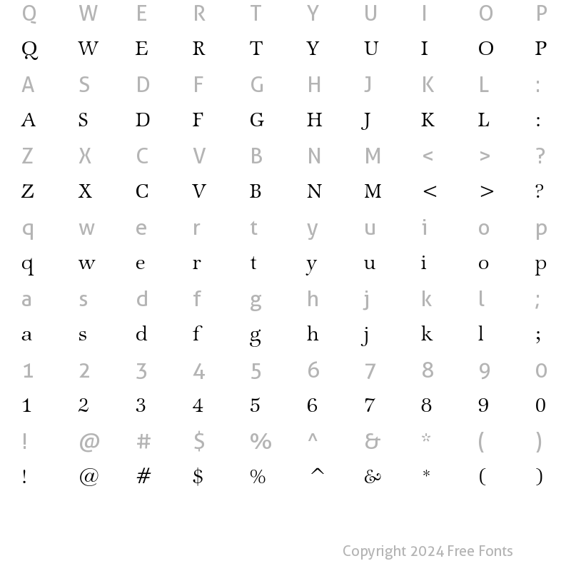 Character Map of ITC Zapf International Light Regular