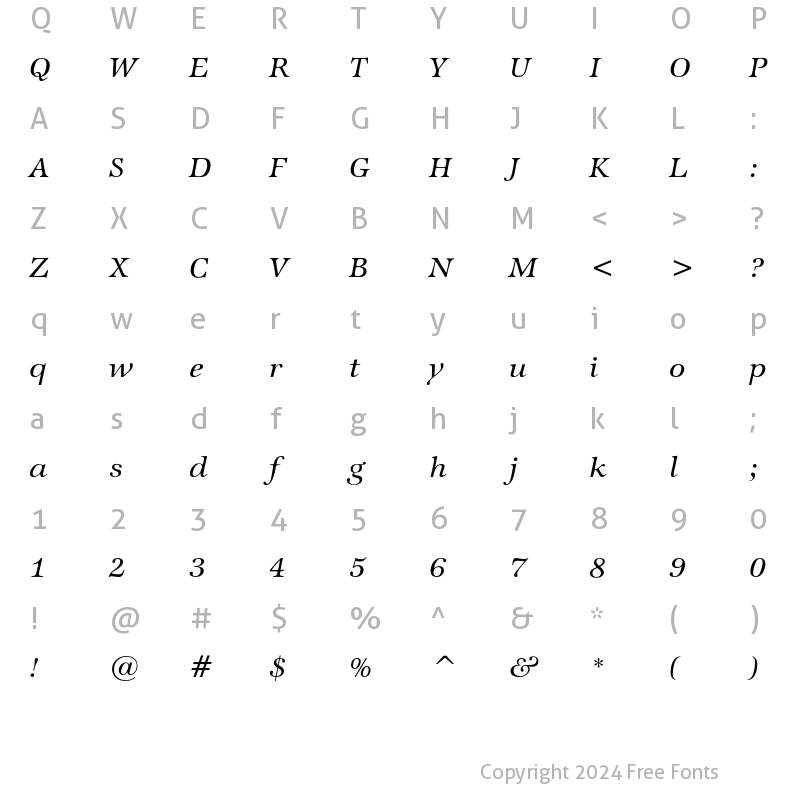 Character Map of ITC Zapf International Medium Italic