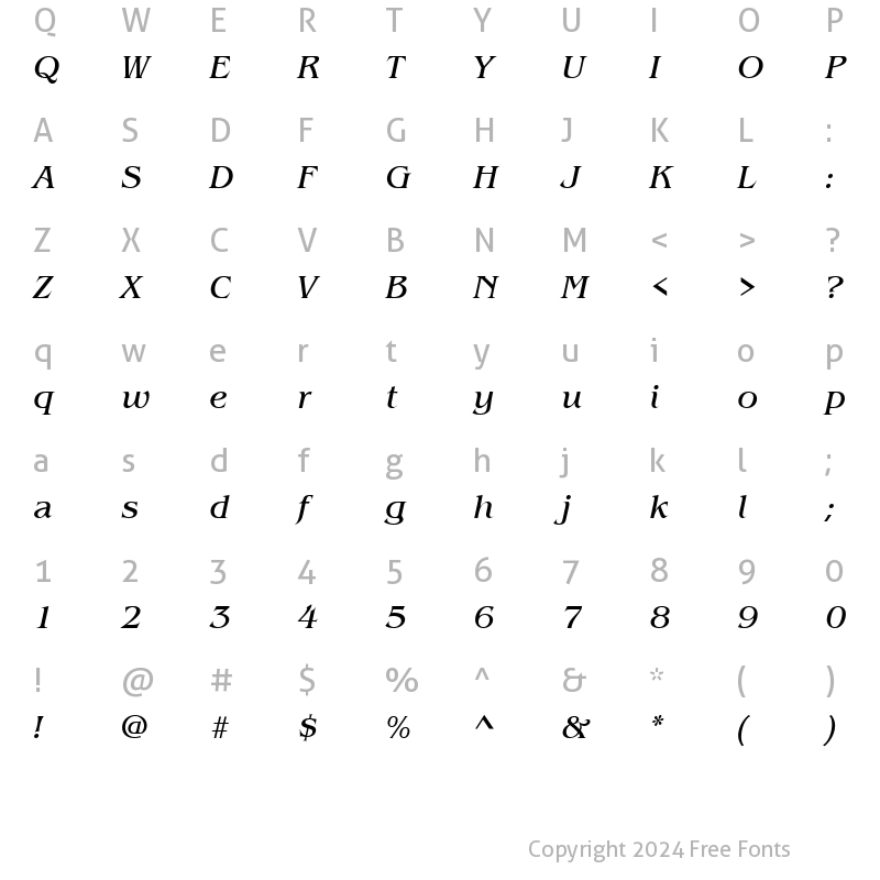 Character Map of ITCBenguiat-Book BookItalic