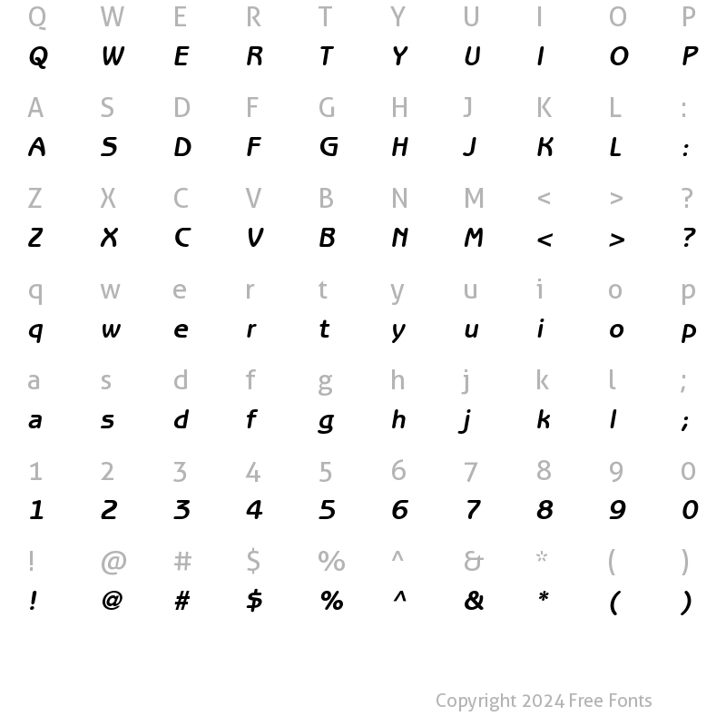 Character Map of ITCBenguiatGothic BoldItalic