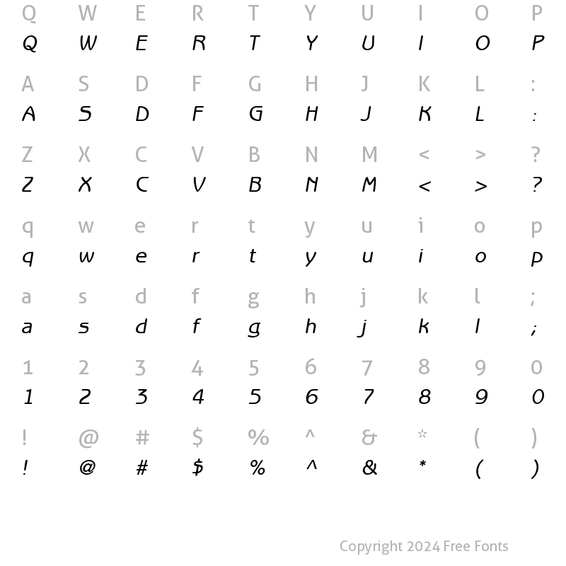 Character Map of ITCBenguiatGothic-Medium MediumItalic