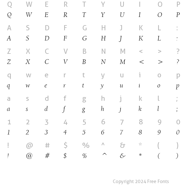 Character Map of ITCBerkeleyOldstyle-Book BookItalic