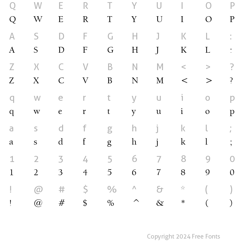 Character Map of ITCBerkeleyOldstyle-Medium Medium