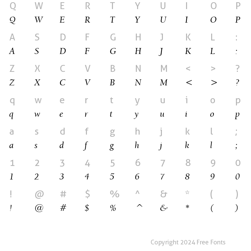 Character Map of ITCBerkeleyOldstyle-Medium MediumItalic