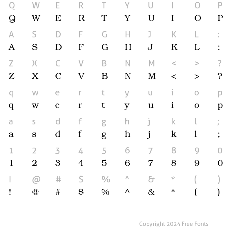 Character Map of ITCBookman-Light Light