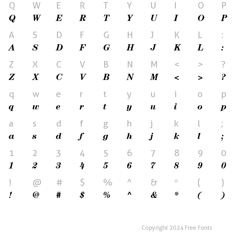 Character Map of ITCCentury BoldItalic