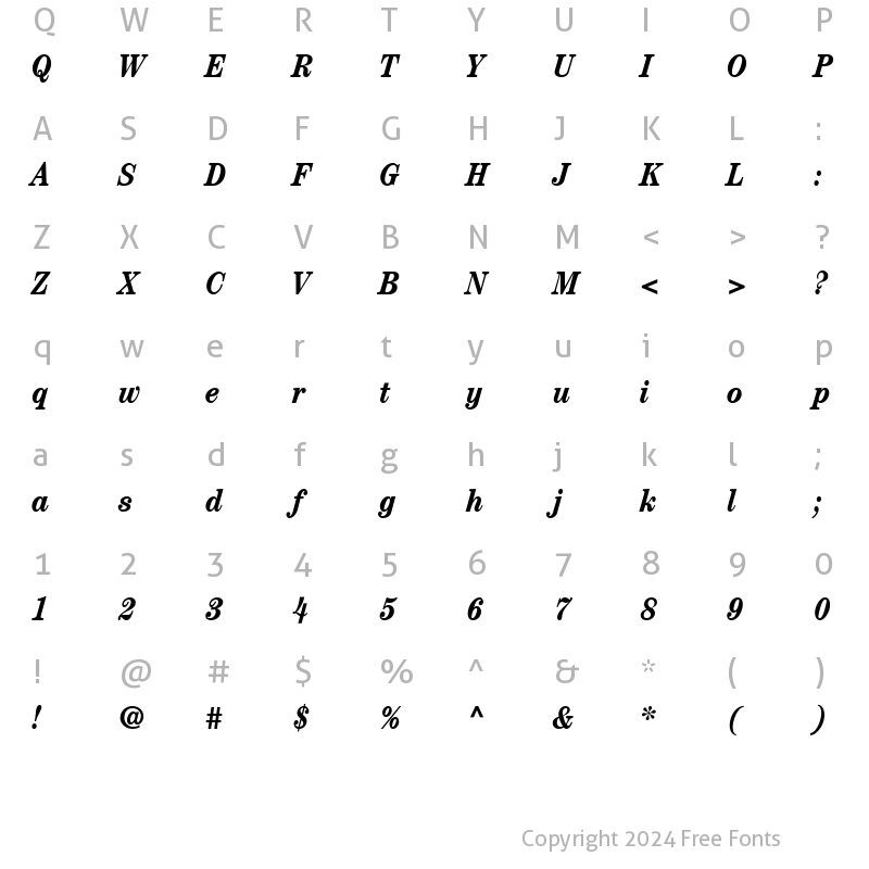 Character Map of ITCCentury-Condensed BoldItalic