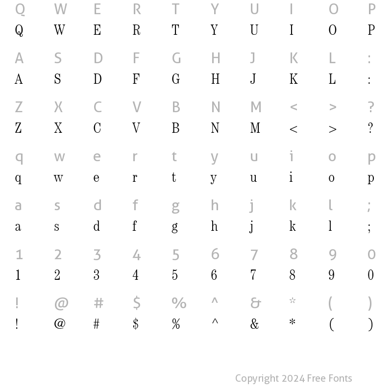 Character Map of ITCCentury-CondensedLight Light