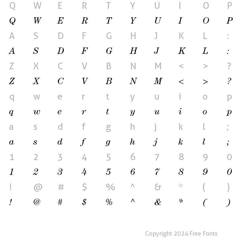 Character Map of ITCCentury LT Book Italic