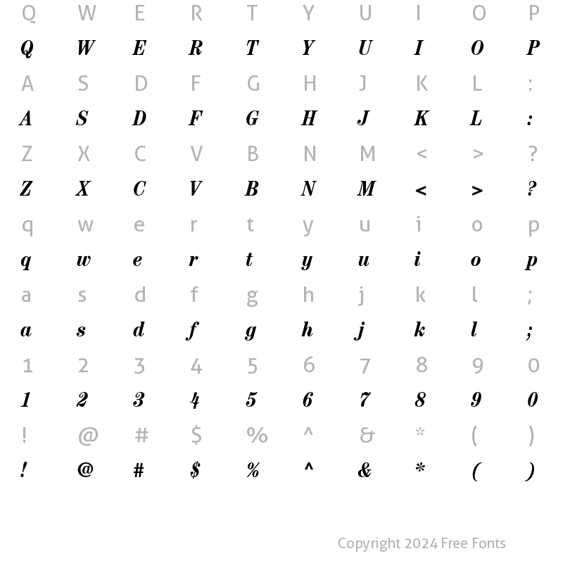 Character Map of ITCCentury LT BookCond Bold Italic