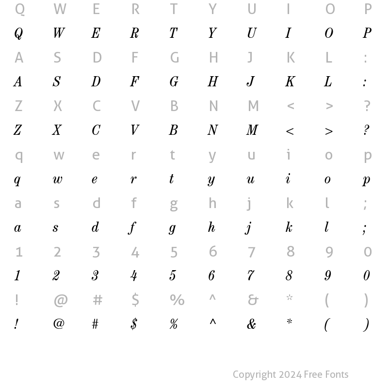 Character Map of ITCCentury LT BookCond Italic