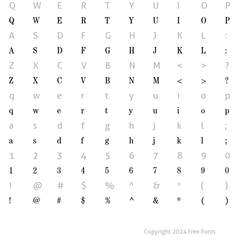 Character Map of ITCCentury LT BookCond Regular