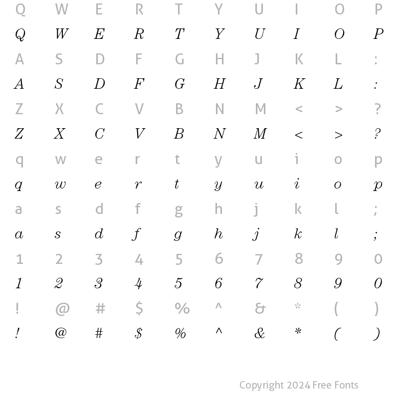 Character Map of ITCCentury LT Light Italic