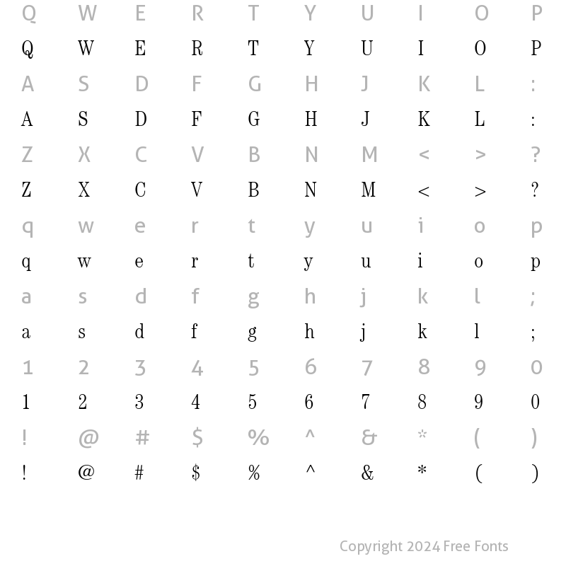 Character Map of ITCCentury LT LightCond Regular