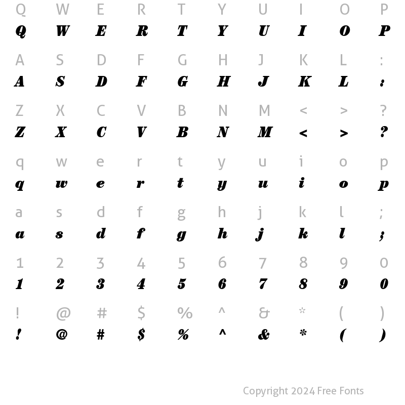 Character Map of ITCCentury-UltraCondensed RomanItalic