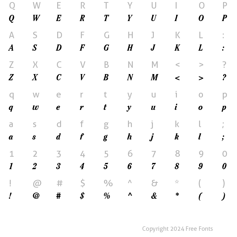 Character Map of ITCCheltenham-Condensed BoldItalic