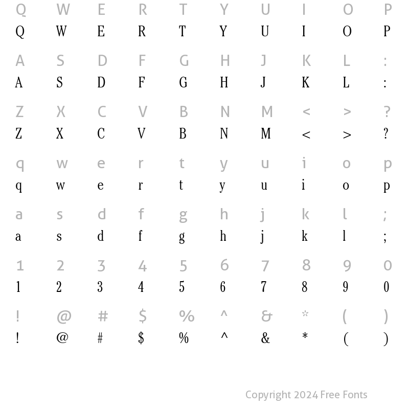 Character Map of ITCCheltenham-CondensedLight Light