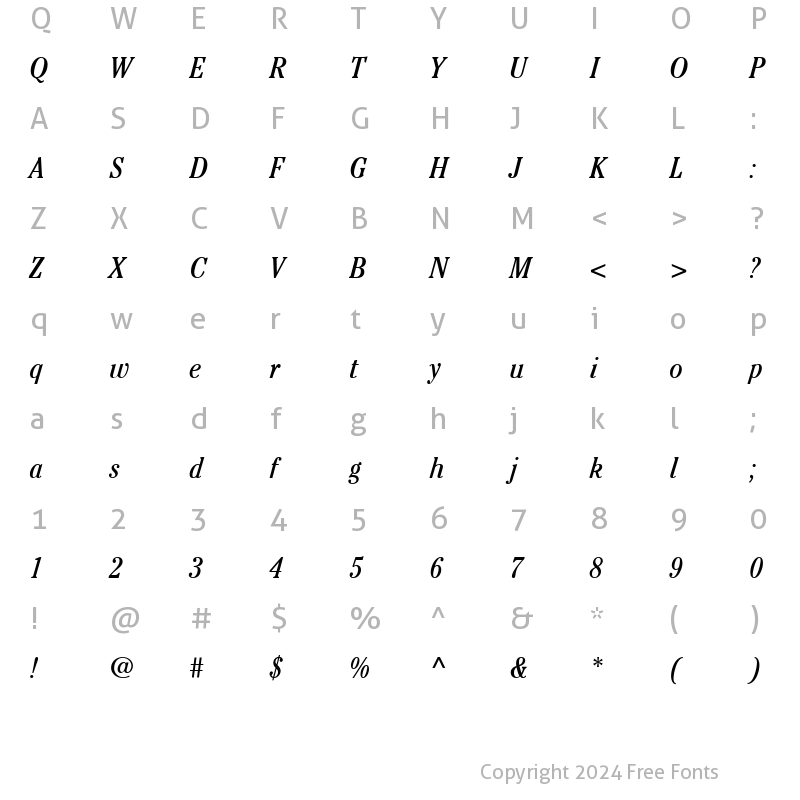 Character Map of ITCCheltenham LT BookCond Italic