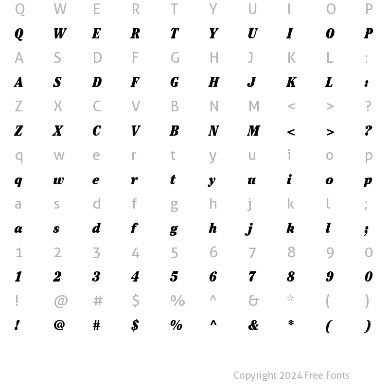 Character Map of ITCCheltenham LT UltraCond Italic