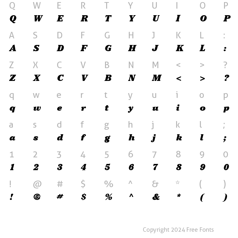 Character Map of ITCCheltenham-Ultra UltraItalic