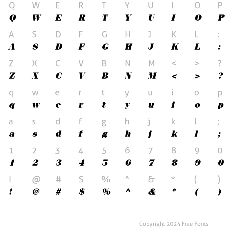 Character Map of ITCFenice-Ultra UltraItalic