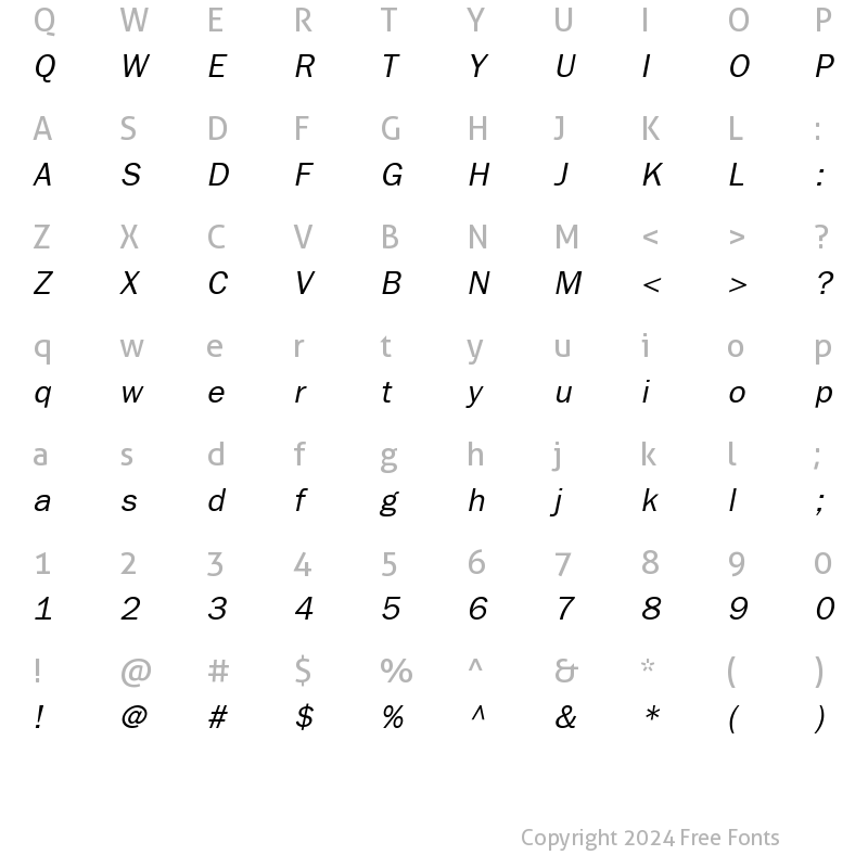 Character Map of ITCFranklinGothic-Book BookItalic