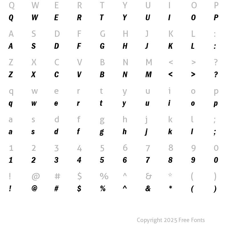 Character Map of ITCFranklinGothic-DemiCondensed RomanItalic