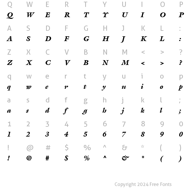 Character Map of ITCGalliard-Black BlackItalic