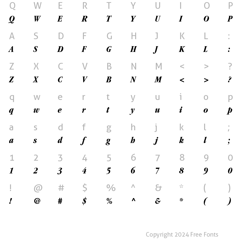 Character Map of ITCGaramond-Condensed BoldItalic