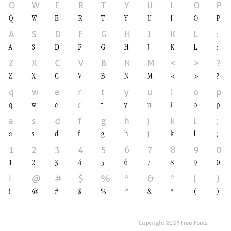 Character Map of ITCGaramond-CondensedLight Light