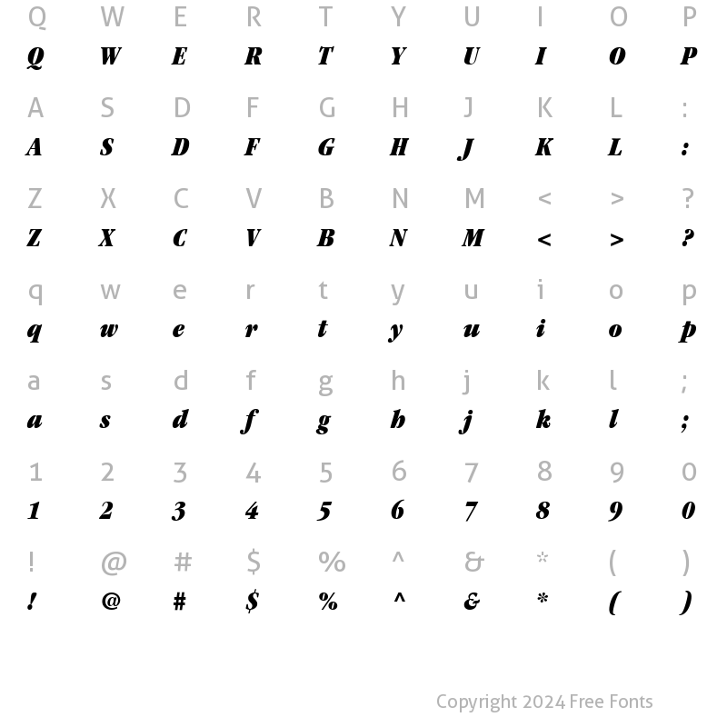 Character Map of ITCGaramond-UltraCondensed RomanItalic