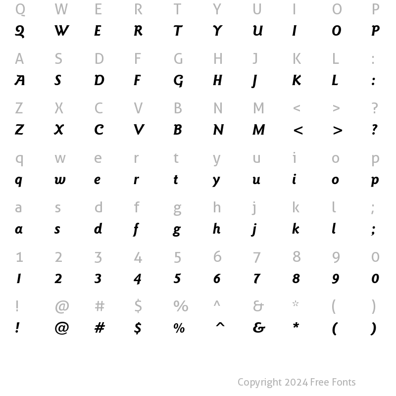 Character Map of ITCGoudySans BoldItalic