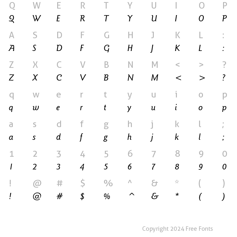 Character Map of ITCGoudySans-Medium MediumItalic