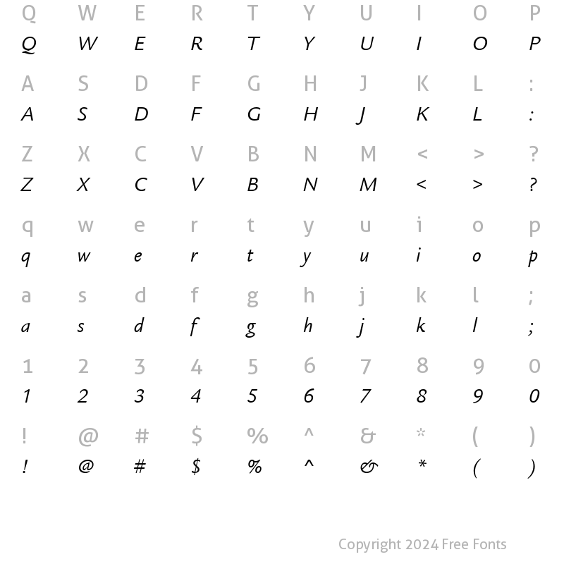 Character Map of ITCLegacySans-Book BookItalic