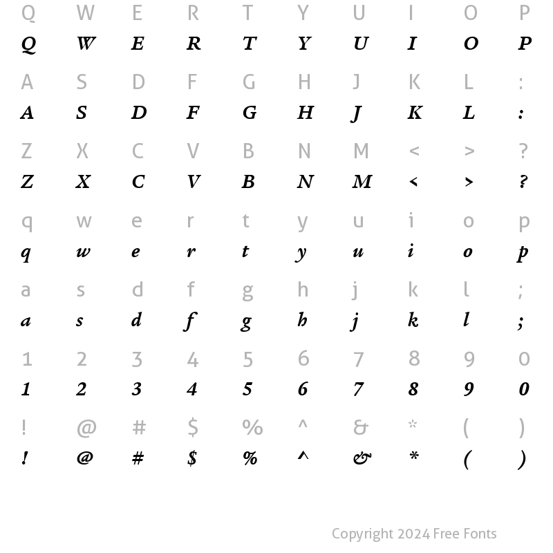 Character Map of ITCLegacySerif BoldItalic